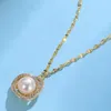 Beautiful Flower Pearl Pendant Necklace 18K Gold Plating Stainless Steel Necklaces for Ladies Gift