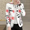 Mannen pak Koreaanse stijl slanke heren jas feestjurk persoonlijkheid wit afdrukken jasje herenmode merk kleding 220527