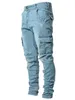 est Europe Jeans Men Pencil Pants Casual Cotton Denim Ripped Distressed Hole Fashion Pants Side Pockets Cargo 220726