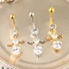 Women Fashion Piercing Crystal Heart Wing Belly Navel Ring Dangle Personality Body Jewelry Accessories