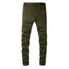 Army Green Jeans Men Patch Slim Fit 11 Wysokiej jakości dżins