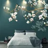 Papéis de parede Auto-adesivo Canvas impermeável papel de parede mural Flores de estilo chinês e pássaros Fresco Sala de estar Decoração de casa 3D Adesivo 3D