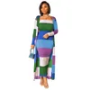Sukienki zwykłe produkty hurtowe Maxi Knit zestawy damskie w paski z długim płaszczem sukienki dla dziewcząt i płaszczy setscasual