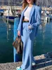 Damen-Hosenanzug, blauer Blazer, Hosenanzüge, formelle Frühlings-Outfits für Damen, Büro-Damen-Hosen-Sets, ein Knopf, Frühlings-Blazer-Jacke, T220729