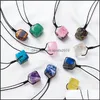 Arts et artisanat pendentif en pierre naturelle carré cubique rose quartz cristal collier guérison améthyste lapis pour femmes hommes bijoux sports2010 Dhnth