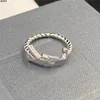 Vintage lettre motif bague en argent unisexe anneaux ouverts Couple polyvalent hommes femmes bague en or avec boîte-cadeau