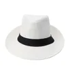 Mode été décontracté unisexe plage Trilby grand bord Jazz soleil Panama chapeau papier paille femmes hommes casquette avec ruban noir 220627