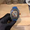 시계 손목 시계 디자이너 럭셔리 남성 기계공 시계 Richa Milles Wristwatch 남자 섬유 쉘 중공 포인터 자동 기계적 천연