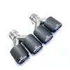 1 Pair Matt Carbon Fiber With Blue Dual Stainless Steel Universal Exhaust End Pipe Car Exhaust tip For Any Cars Remus Muffler