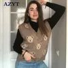 Azyt Spring Cartoon Print Women's Sweater Vest Autumn V Neck Pullover Knit Waistcoat Kvinnor Casual ärmlös jacka Kvinna 220719