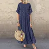 Vintage Maxi Dress Women Spring Summer Half Sleeve Buttons Printed Long Dresses Plus Size Casual Loose Big Swing Dress Robe 5XL 220527