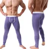 Mens Long Johns Sexy U Convex Penis Pouch Leggings Tight Underwear Men Home Sheer Lounge Pants Gay Sleepwear Thermal Underpants 220805