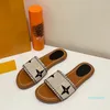 Diseñador de las mujeres zapatillas clásicas sexy verano plano con caja bordado mula diapositivas chanclas playa para mujer sandalias de fiesta al aire libre tamaño 35-41