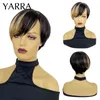 1B/27 Short Bob Human Hair Pixie Cut Wigs For Black Women 99J Ombre Cheap Pre Plucked Full Machine Made Wig With Bangs YARRA 220609