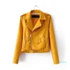 2022-Women's Leather Faux Womens Casual Coat Arrival Autumn Lapel Long Sleeve Pu Belted Basic Jacket med dragkedja