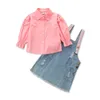 Citgeett Autumn Kids Girls Clothes Outfit Long Sleeve Elastic Blouse w/ Denim Suspender Skirt Suit Spring Set J220711