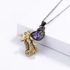 Other Fashion Women's 925 Silver Necklace Purple Zircon Pendant Elegant Peacock Shape Black Gold Two-tone Sweater ChainOther