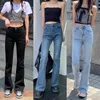 Flare Women Jeans Slim Denim Trousers Vintage High Waist Women's Pants Stretchy Blue Black Wide Leg 220330