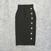 Yaz Zarif Midi Kalem Etek Yüksek Bel Bandgae Siyah Elastik Bandaj S Düğmesi Kadın Giysileri 220322
