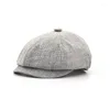 Berets Hat Women Men Warm Black Grey Herringbone Sboy Baker Boy Solid Casual Tweed Flat Cap Mens HatBerets