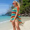 Damen Bademode Badeanzug Cover Ups 2022 Strandkleid Sommer Tunika Schwimmen für weibliche Capes Der Pareo Boho Stricken Gestreift Sexy Hohl