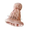 Mignon fausse fourrure pompon bébé chapeau détachable boule de cheveux torsion bonnet tricoté automne hiver chaud enfants filles bonnet chapeau