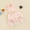 Rompers Focusnorm 0-18m Summer Baby Girls Cute 1st Birthday Dress Clothes 2 Colors Mesh Spets One Letter Printed Jumpsuits