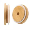 Bamboo Cap Lids 70mm 88mm Reusable Wooden Mason Jar Lid with Straw Hole and Silicone Seal DHL Free Delivery YC2022