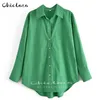 CHCILAZA Spring Fashion Green White Long Sleeve Shirt Ladies Autumn Casual Button Office Blouse Tops Blusas Female 220725