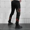 Jeans Homme Mans Stretchy Noir Skinny Slim Fit Drill Punk Streetwear Biker Pantalon Homme Strass Trou Lettre Denim Crayon PantalonHommes