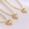 Pendant Necklaces Stainless Steel Heart-shaped Imitation Pearl Necklace Clavicle Chain P155 Vintage Plated Gold For Women Fashion JewelryPen