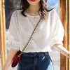Women's Blouses & Shirts Summer Korean Fashion Women's Lantern Sleeve Loose Embroidery Cotton Lace O-neck Casual Plus Size Women shirt