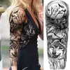 NXY tatouage temporaire grand Lion manches longues s pour hommes femmes noir horloge soldat autocollant fausse fleur corps Art bras Tatoos 0330