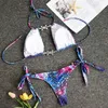 Smycken leopard bikini kvinnor ihåliga baddräkt kvinnlig thong badkläder diamant set halter baddräkt 220616