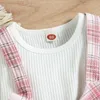 2st Baby Girls Clothing Set Plaid Bowknot Splicing White Long-Sleeve Pink Checkered Kids Romper Bow Dress Set 1063 E3