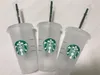 Starbucks Mugs 24oz/710ml Plastic Tumbler Reusable Clear Drinking Flat Bottom Color Change With Lip Straw Magic Coffee Cup