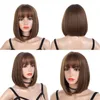 Short Straight Bob Wigs with Bang Women Shoulder Length Brown Heat Resistant Fiber Wigs