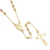 Kedjor kvinnor gyllene rostfritt stål katolska radbandet halsband ovala pärlor korsa rosarieschains gudl22