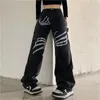 Punkowy styl harajuku czaszka białe kość mody dżinsy luźne proste retro street S Pants Denim Joggers Women 220811