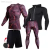 Workout Clothing 4-pc /Set of Men's Sportswear Compression Underwear Sports Tight Dark Grey Camouflage Tracksuit Sweat Suit Set 220518