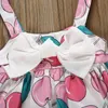 Girl's Dresses Vintage Children's Pleated Suspenders Bow Summer Party Girls Princess Dress Pink Apple Fruit DressGirl's