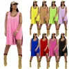 2022 Verano Mujer Pantalones de dos piezas Trajes Sexy Sin mangas Dividir Chaleco suelto Tops largos + Pantalones cortos Traje Tallas grandes Ropa de diseñador