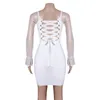 Casual jurken swtao dames sexy ontwerper beroemde kant zipper lange mouw witte bandage jurk 2022 dames avond bodycon feestje