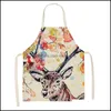 Aprons Home Textiles Garden Christmas Elk Printed Pattern Kitchen Polyester For Women Cooking Cleaning Baking Waist Bibs Pinafore 68X55Cm