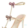 Sandali gioiello Scarpe Cristalli Strappy con fiocco Tacchi alti Estate Donna Luxury Lady Party Wedding Bridal EU35-42