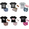 Kleding Sets Fashion Summer Toddler baby Baby Girl Boy Deskleding 3pcs Letter Short Sleeve T Shirts Animal Print Shorts Hoofdband Outfitsclot
