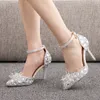 Chaussures de mariage Femmes Sliver Drill Strass Sandales Stiletto Pointu Pompes De Mariée Talons Hauts