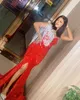 プラスサイズアラビア語のaso ebi red mermaid sparkly promドレス