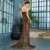 Love Lemonade Deep V Neck Cross Brown Leopard Chiffon Slim Long Dress LM81352 Summer Dress 220507