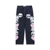 Czaszka i pięć gwiazdek Haft ręczników Zerwane dżinsy Pantie Harajuku Vibe Style Streetwear Oversize Casual Denim Spodni 220712